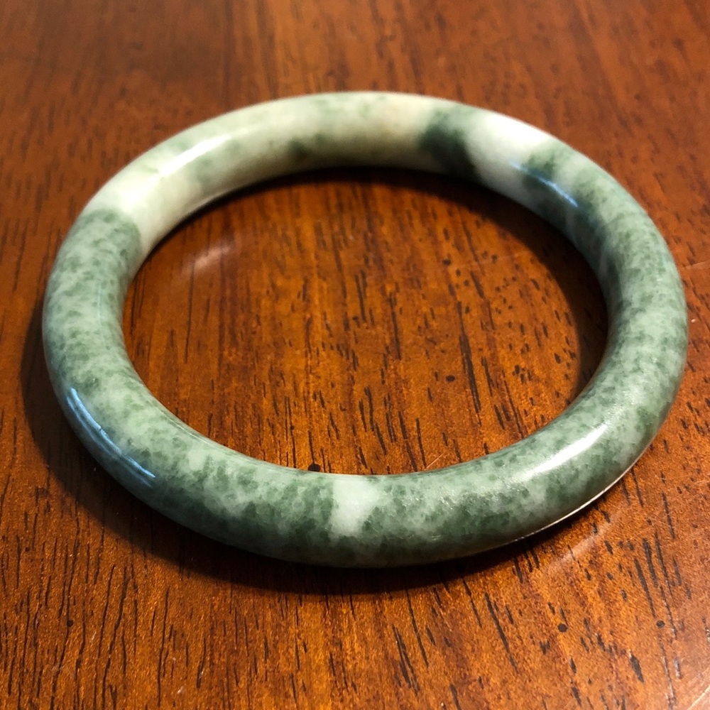 Estate Green and White Jade Bangle Bracelet